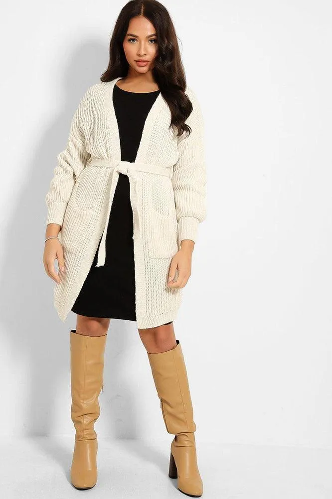 Chunky Knit Waist Tie Midi Cardigan