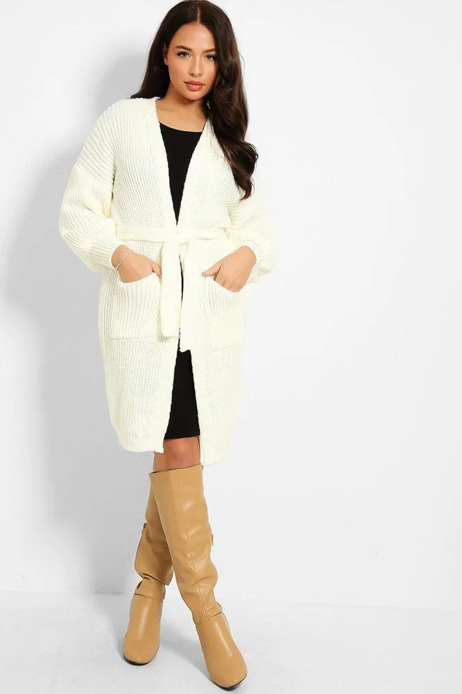 Chunky Knit Waist Tie Midi Cardigan