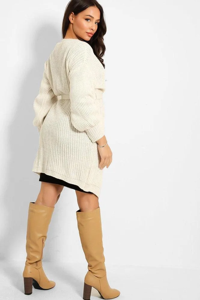 Chunky Knit Waist Tie Midi Cardigan