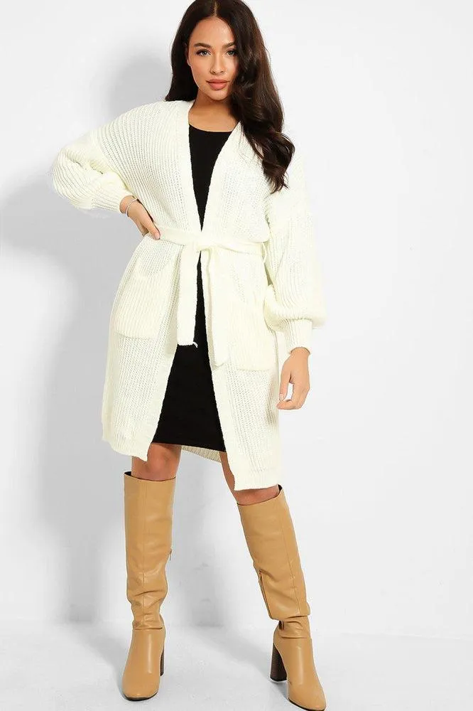 Chunky Knit Waist Tie Midi Cardigan