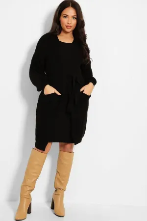 Chunky Knit Waist Tie Midi Cardigan