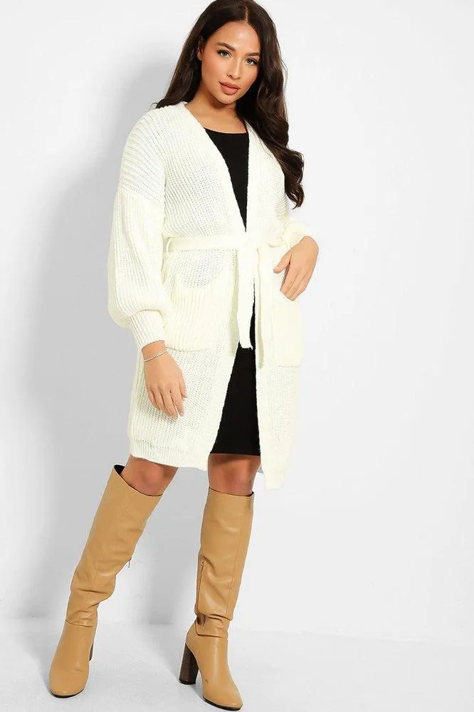 Chunky Knit Waist Tie Midi Cardigan