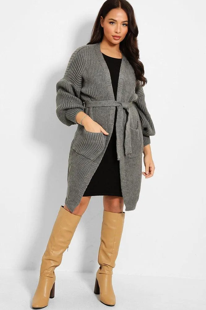 Chunky Knit Waist Tie Midi Cardigan