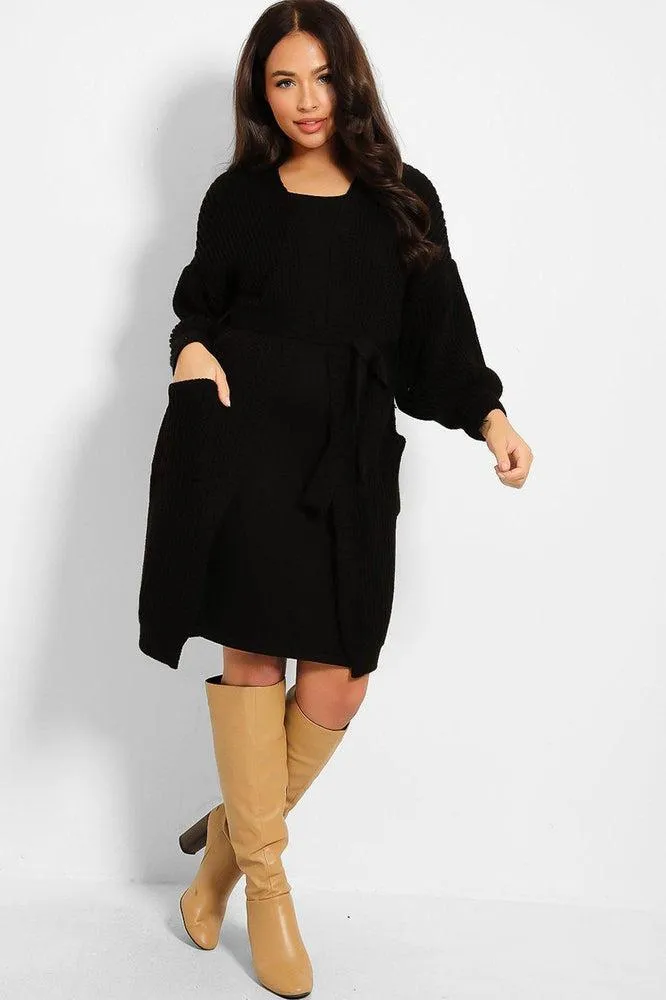 Chunky Knit Waist Tie Midi Cardigan