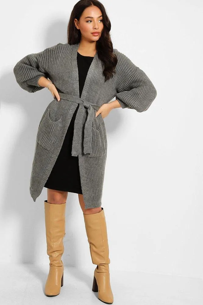 Chunky Knit Waist Tie Midi Cardigan