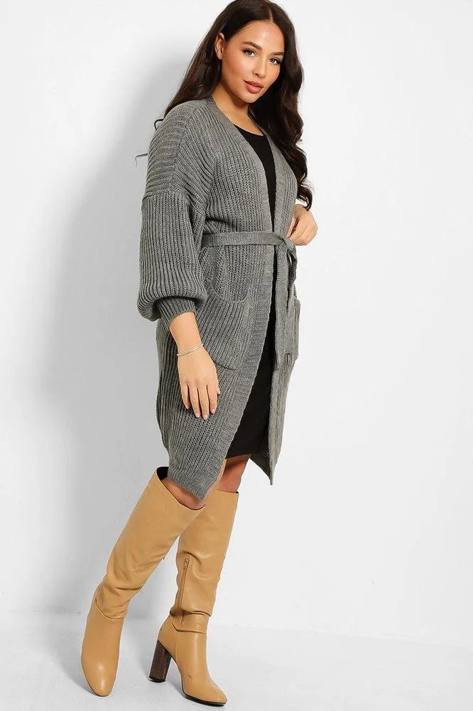 Chunky Knit Waist Tie Midi Cardigan