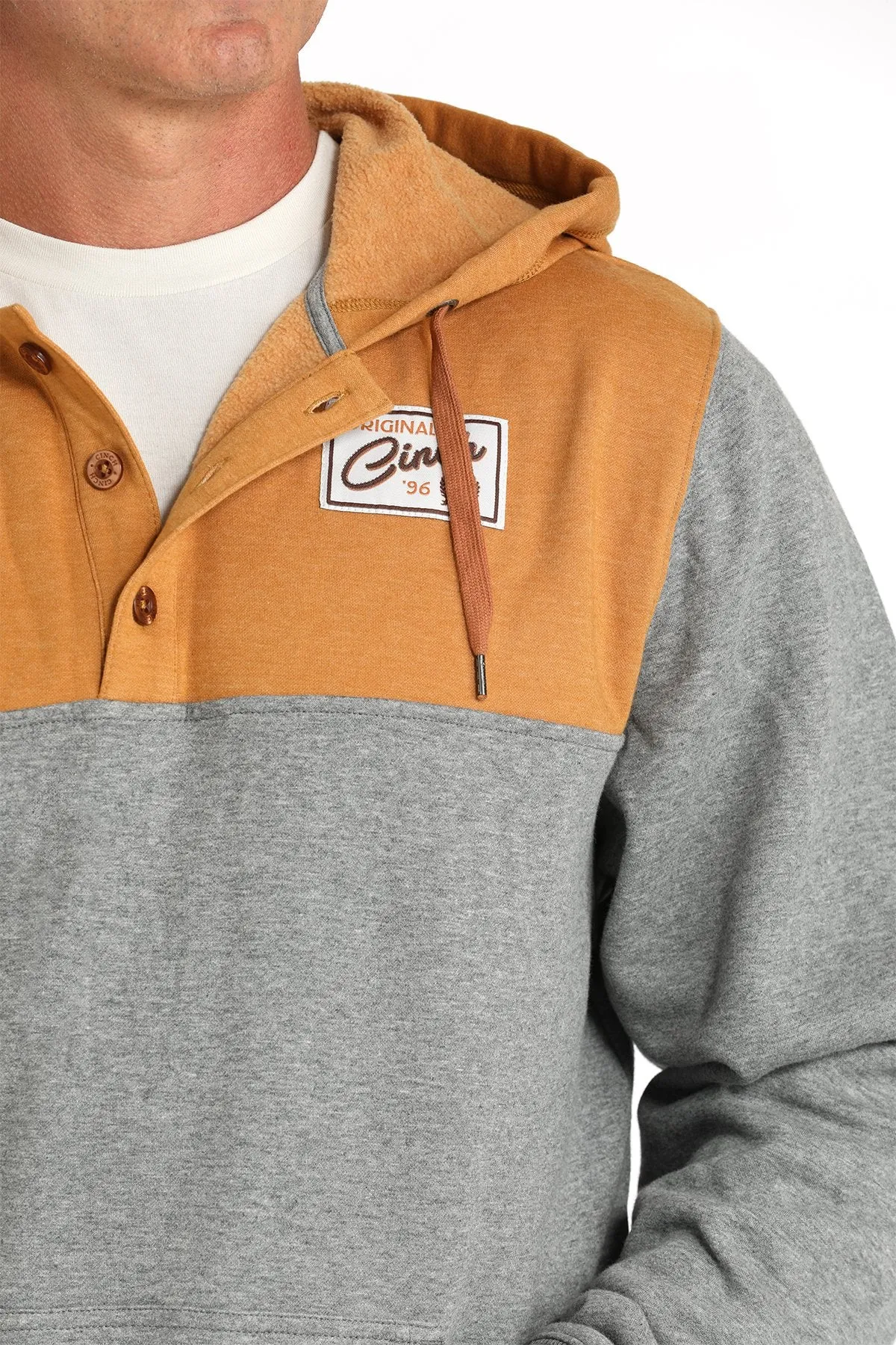 Cinch Men's Color Block Logo Pullover Hoodie in Gold & Grey