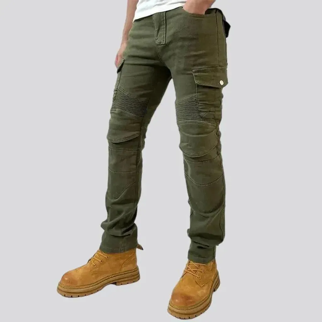 Color biker men's denim pants