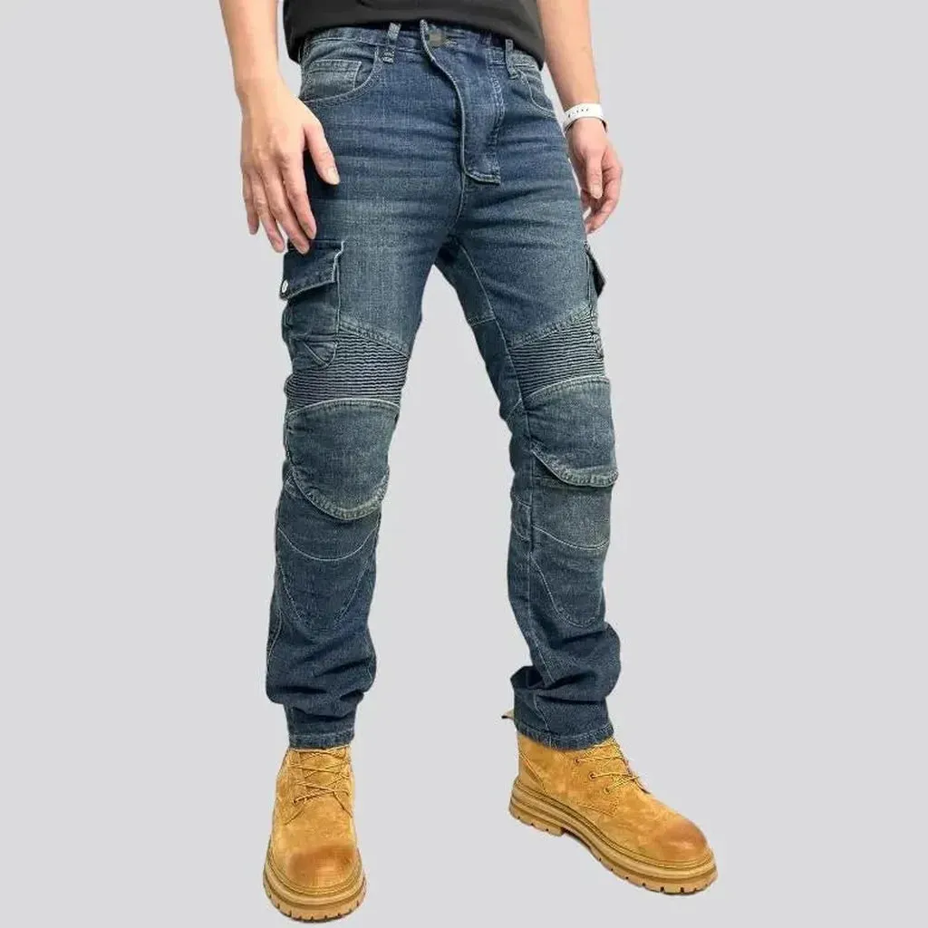 Color biker men's denim pants