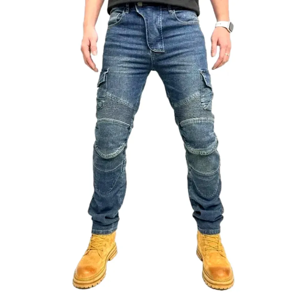 Color biker men's denim pants