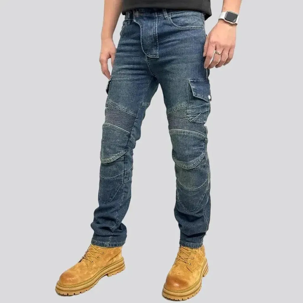 Color biker men's denim pants