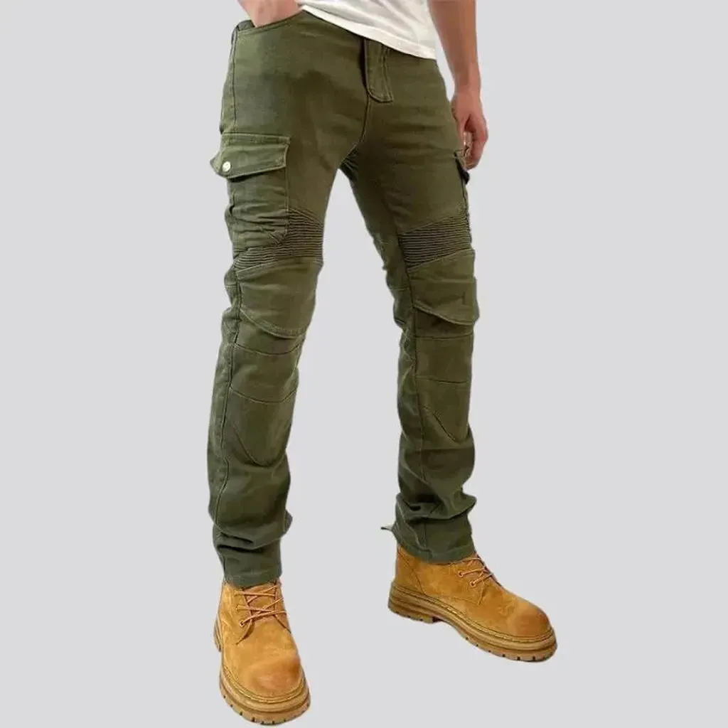 Color biker men's denim pants