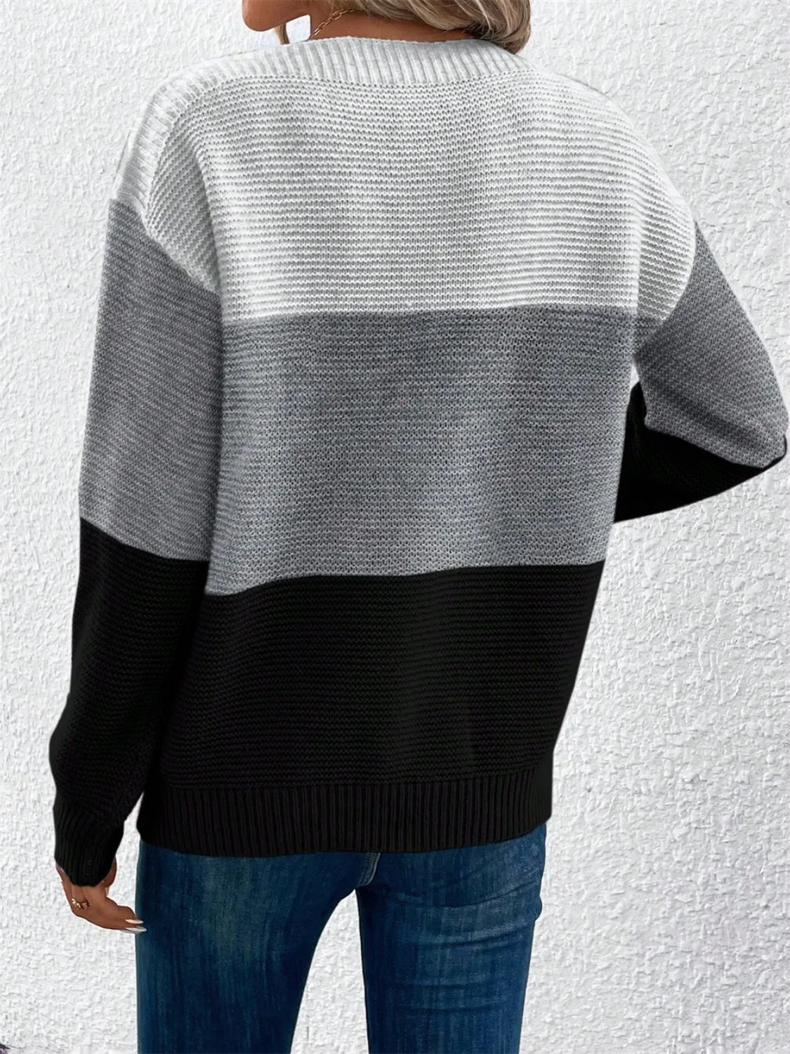 Color Block Drop Shoulder Long Sleeve Sweater | Winter Sweater