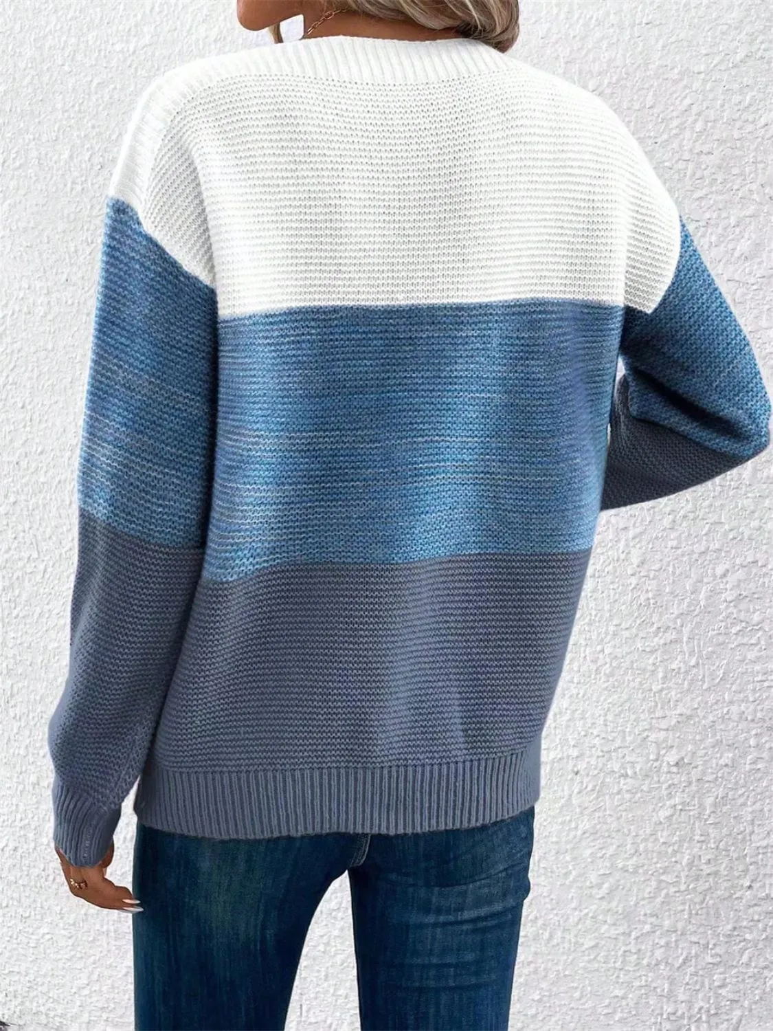 Color Block Drop Shoulder Long Sleeve Sweater | Winter Sweater