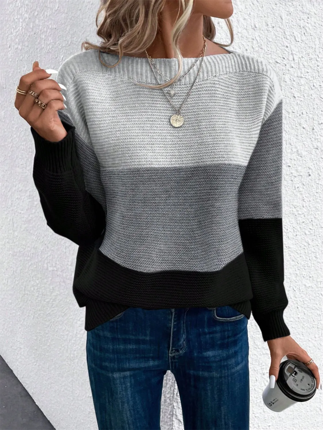 Color Block Drop Shoulder Long Sleeve Sweater | Winter Sweater