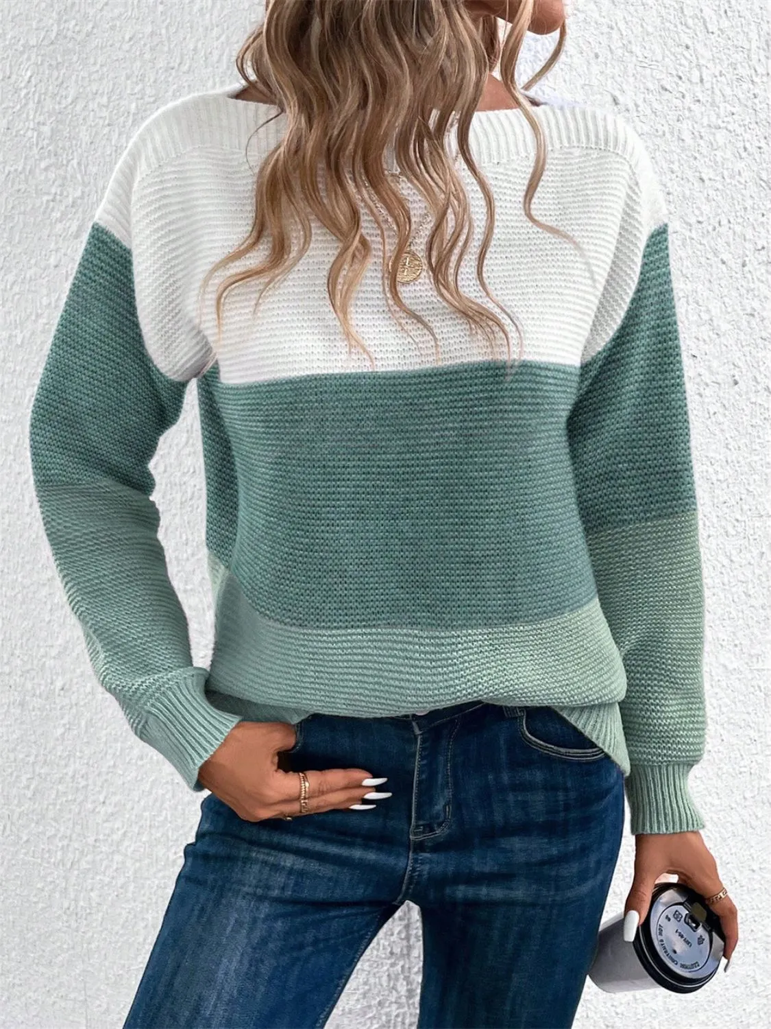 Color Block Drop Shoulder Long Sleeve Sweater | Winter Sweater