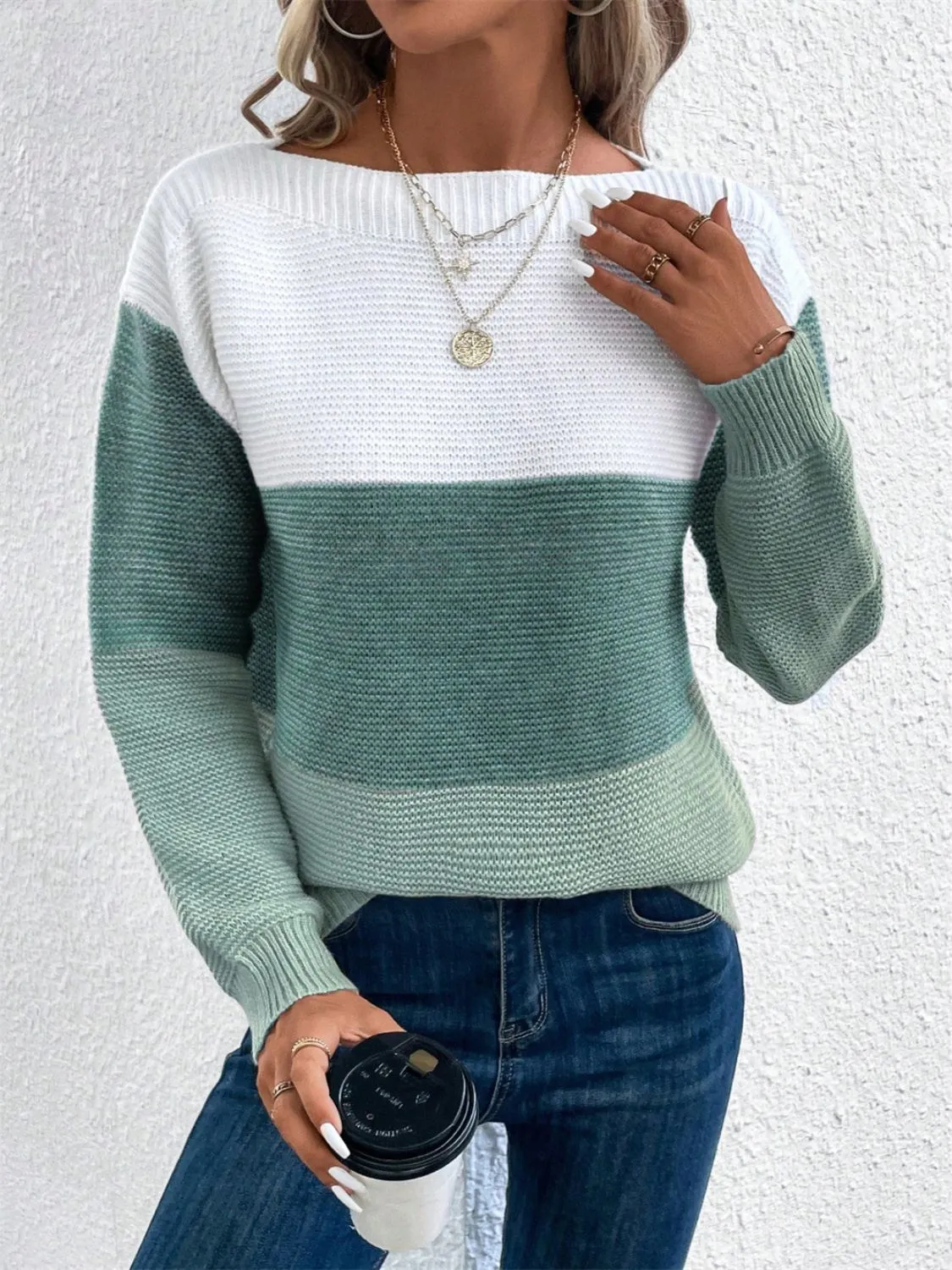 Color Block Drop Shoulder Long Sleeve Sweater | Winter Sweater