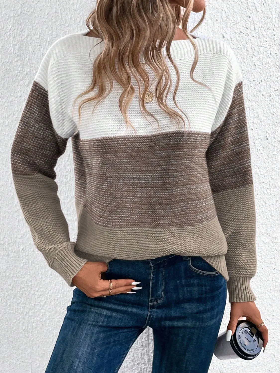 Color Block Drop Shoulder Long Sleeve Sweater | Winter Sweater