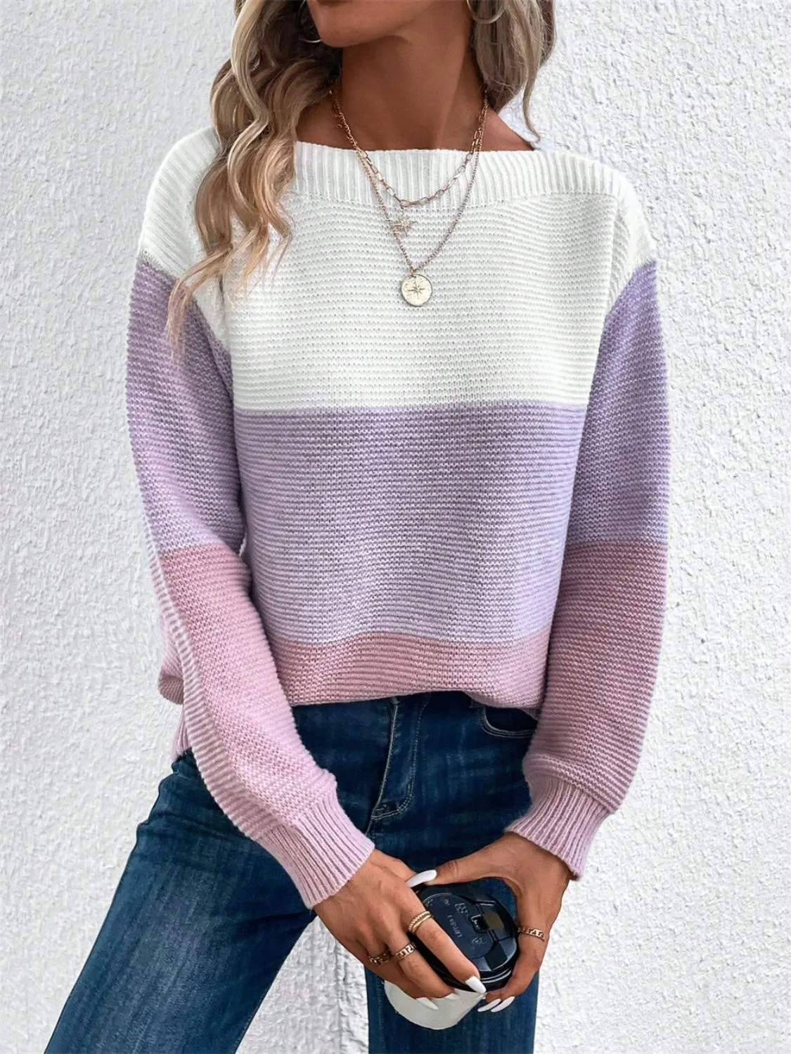 Color Block Drop Shoulder Long Sleeve Sweater | Winter Sweater