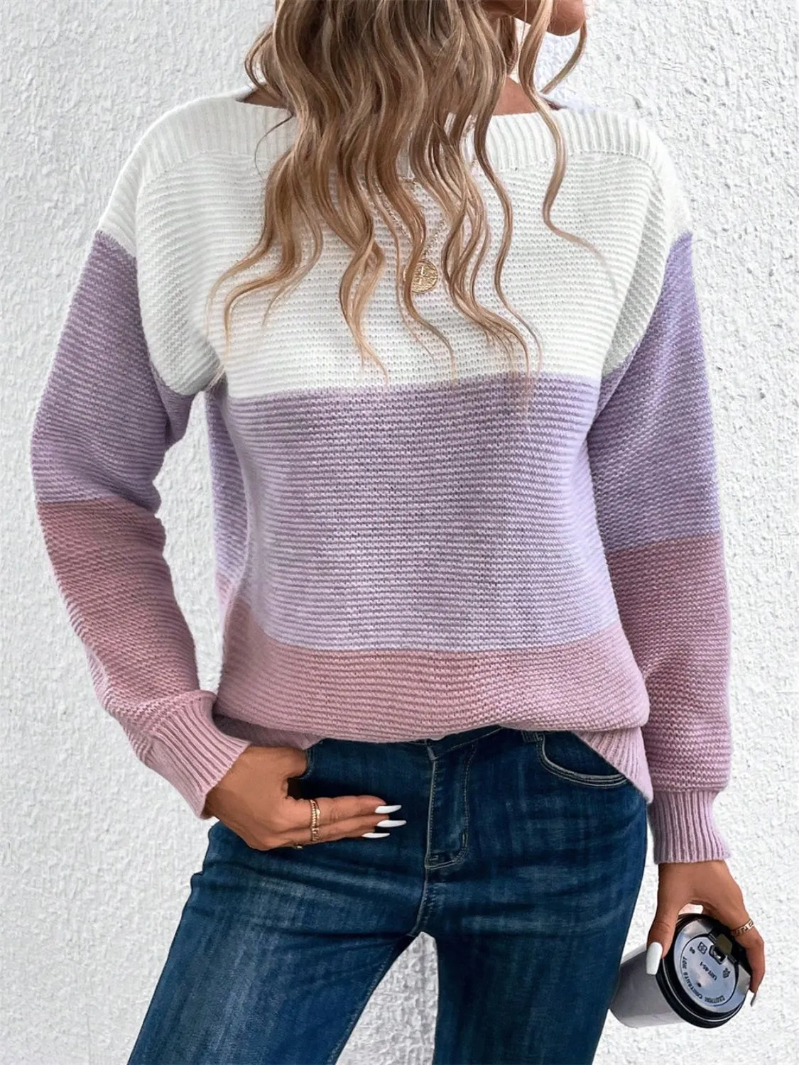 Color Block Drop Shoulder Long Sleeve Sweater | Winter Sweater