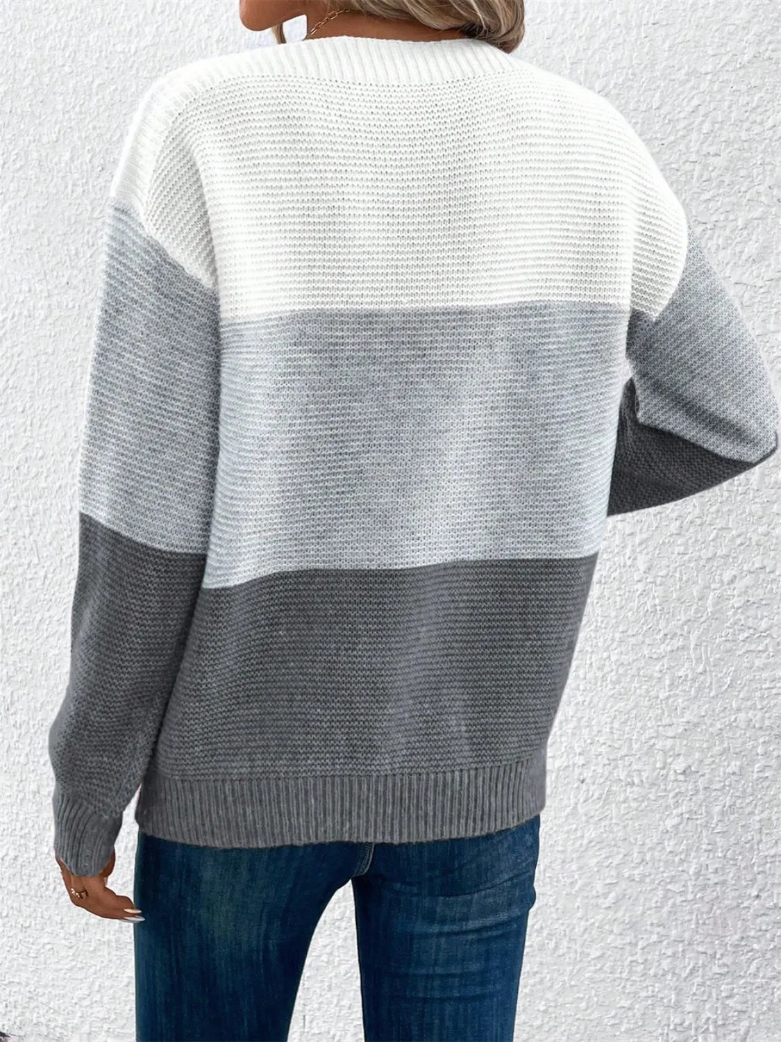 Color Block Drop Shoulder Long Sleeve Sweater | Winter Sweater