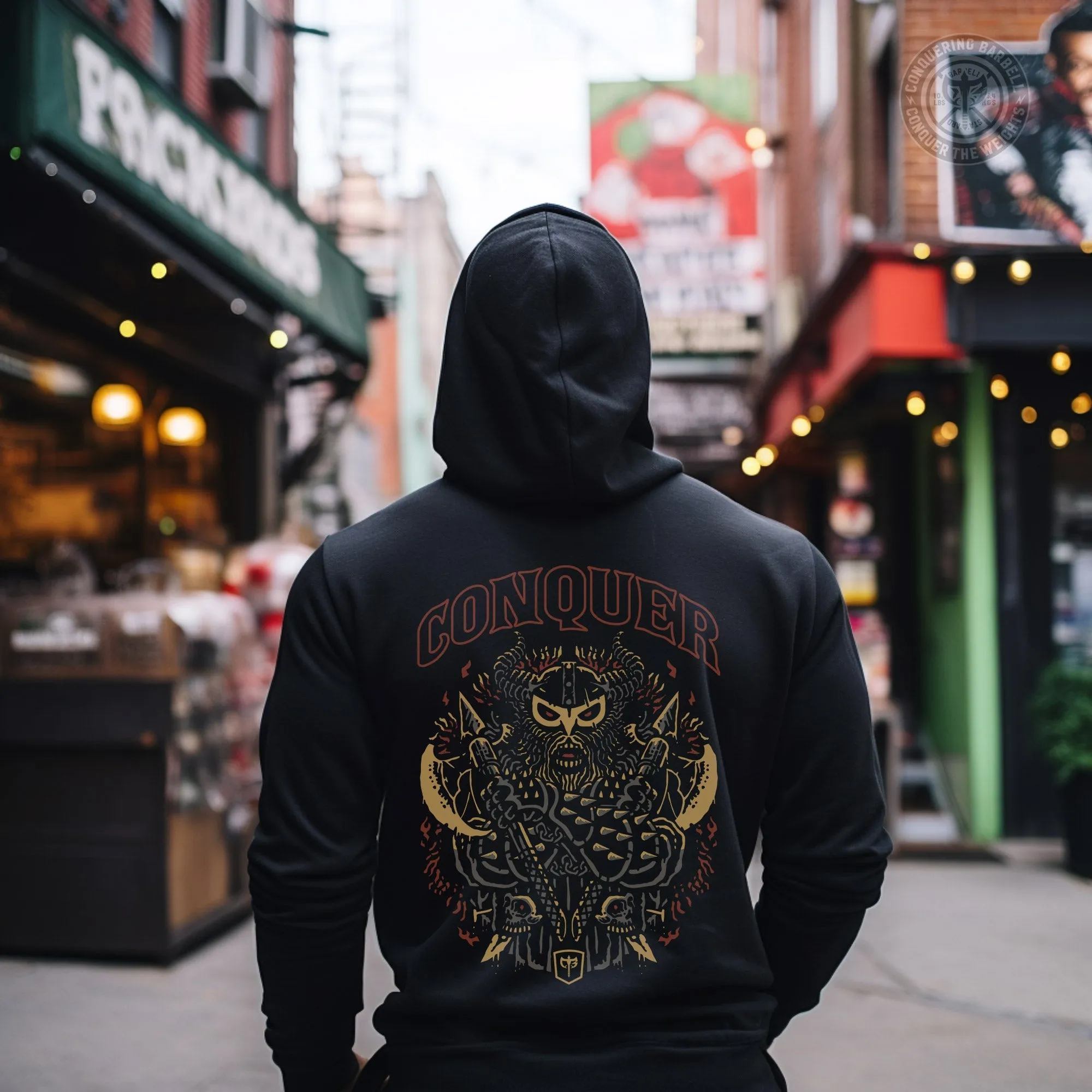 Conquer - Viking - on Black Pullover Hoodie