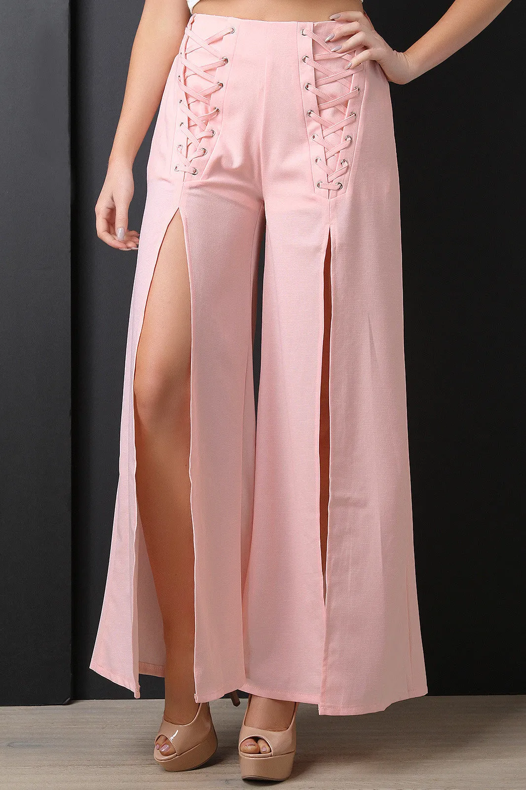 Corset Slit Wide Leg Palazzo Pants