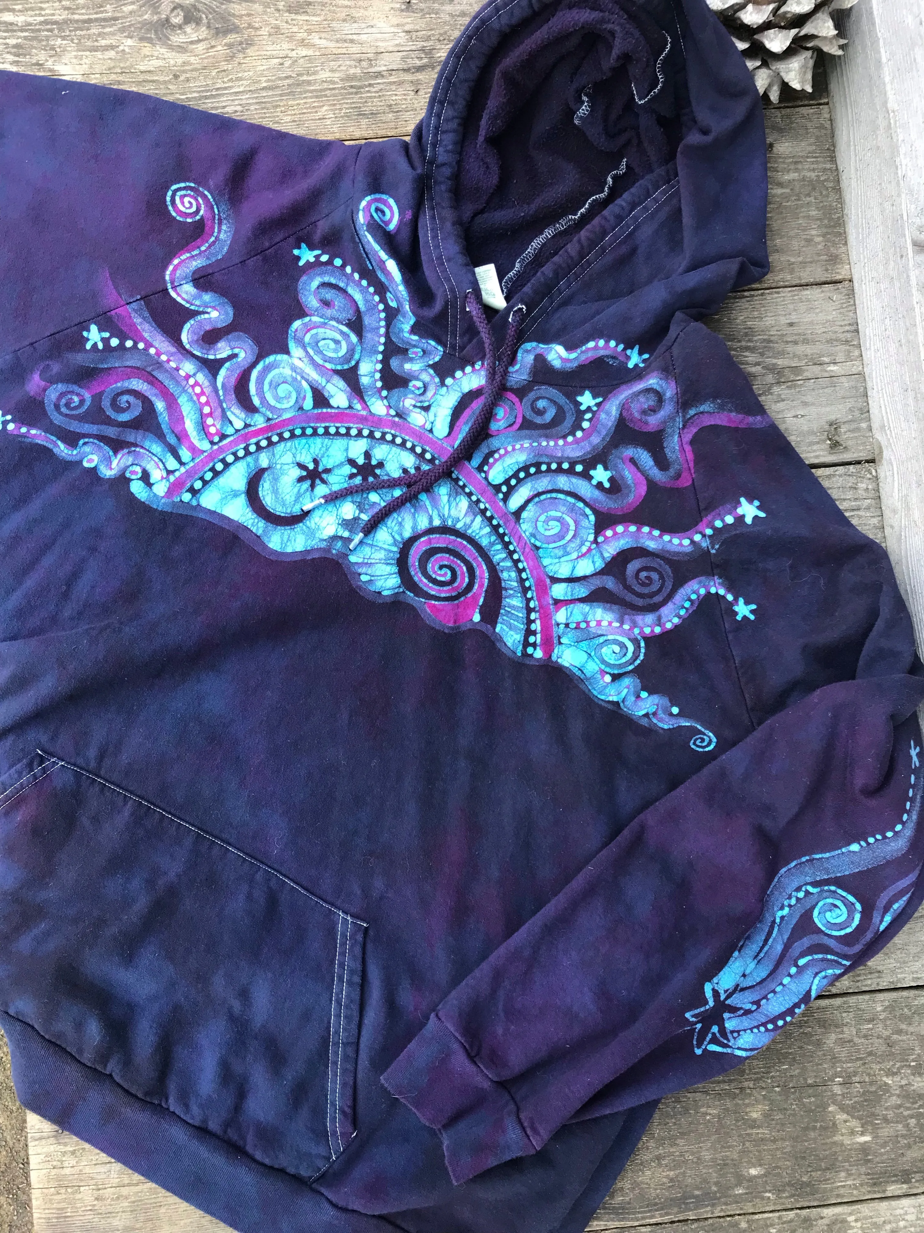 Cosmic Sun Pullover Batik Hoodie in Organic Cotton - Made Oversize in 3X