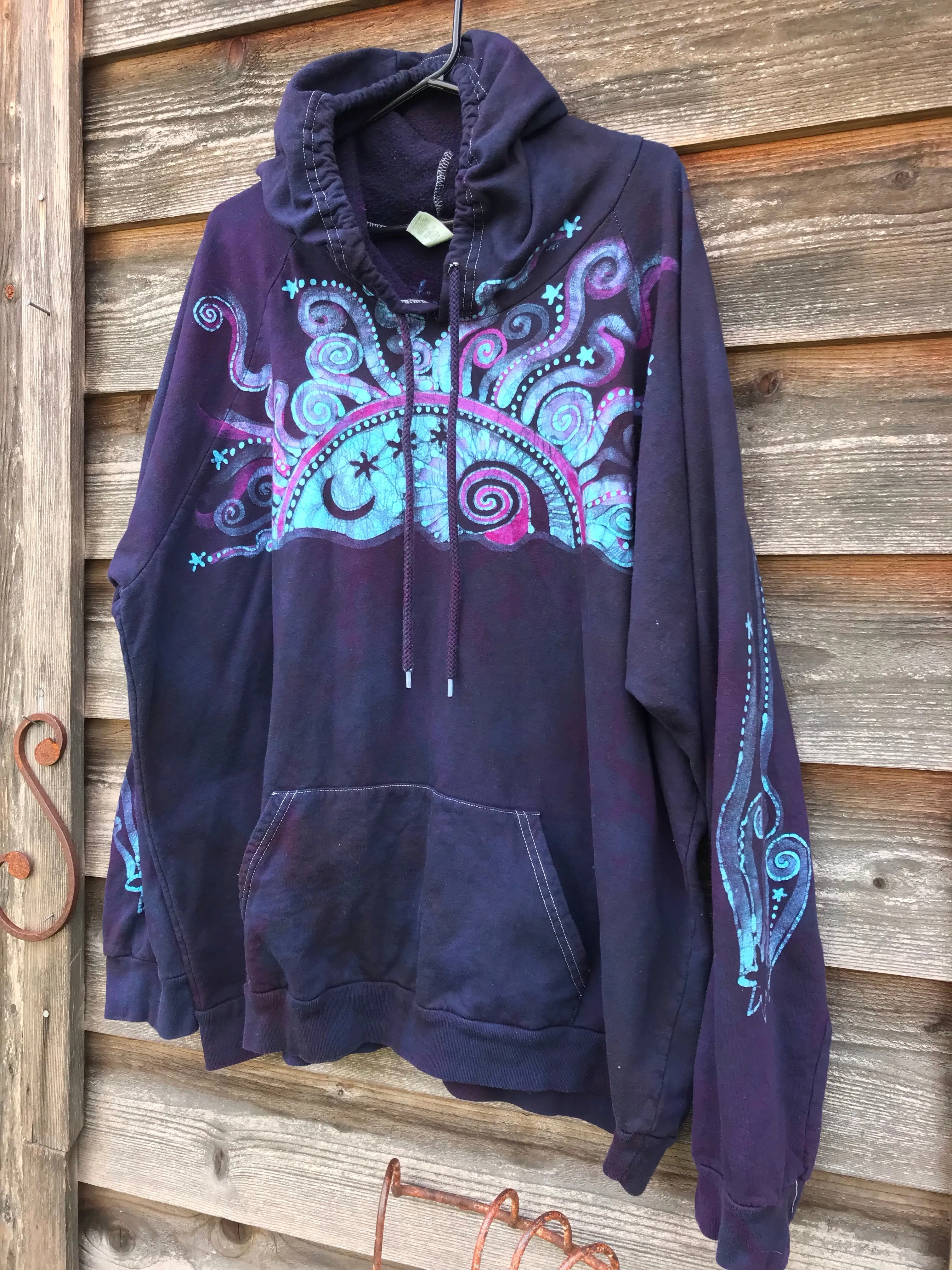 Cosmic Sun Pullover Batik Hoodie in Organic Cotton - Made Oversize in 3X