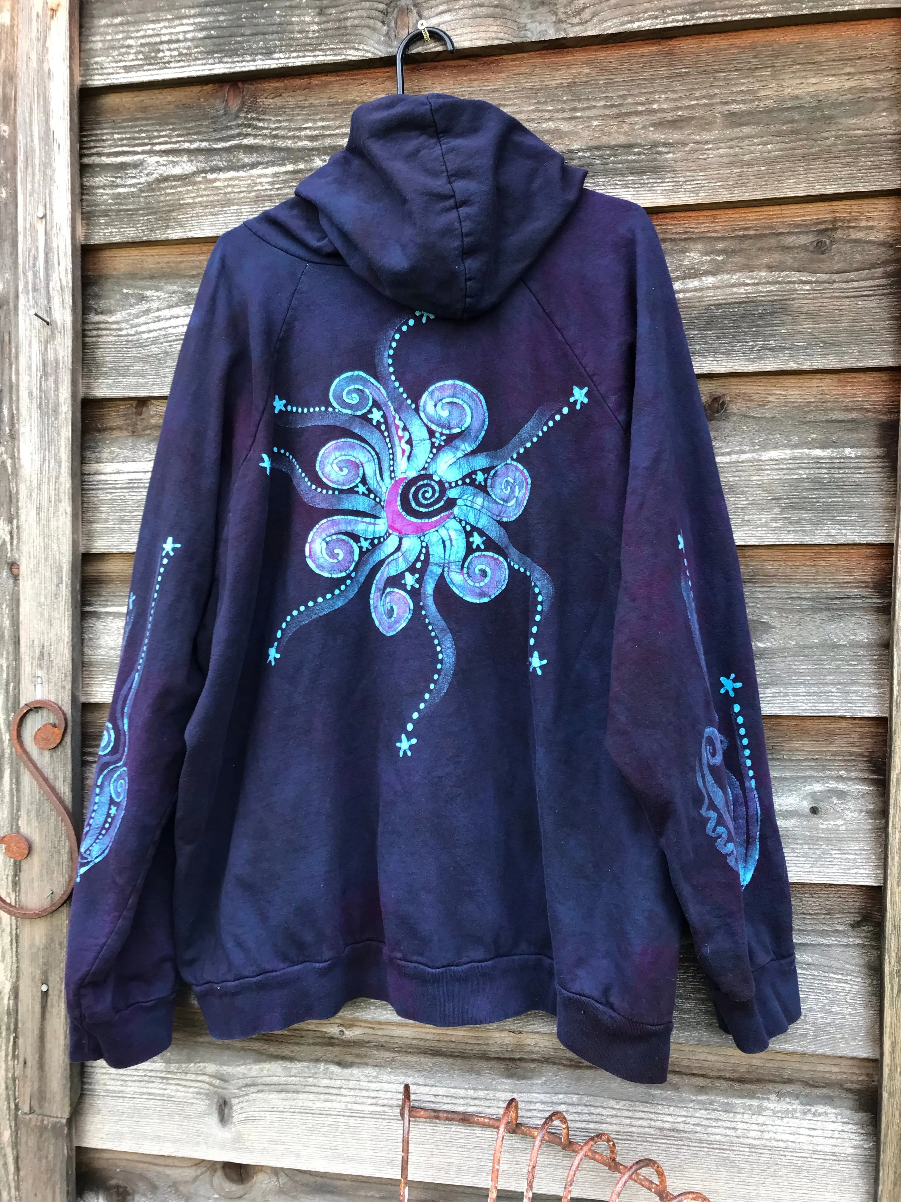 Cosmic Sun Pullover Batik Hoodie in Organic Cotton - Made Oversize in 3X