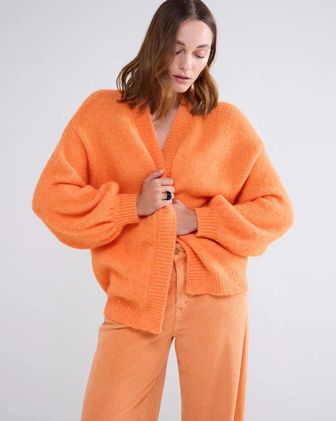 Cosy Puff Sleeve Cardigan in Orange