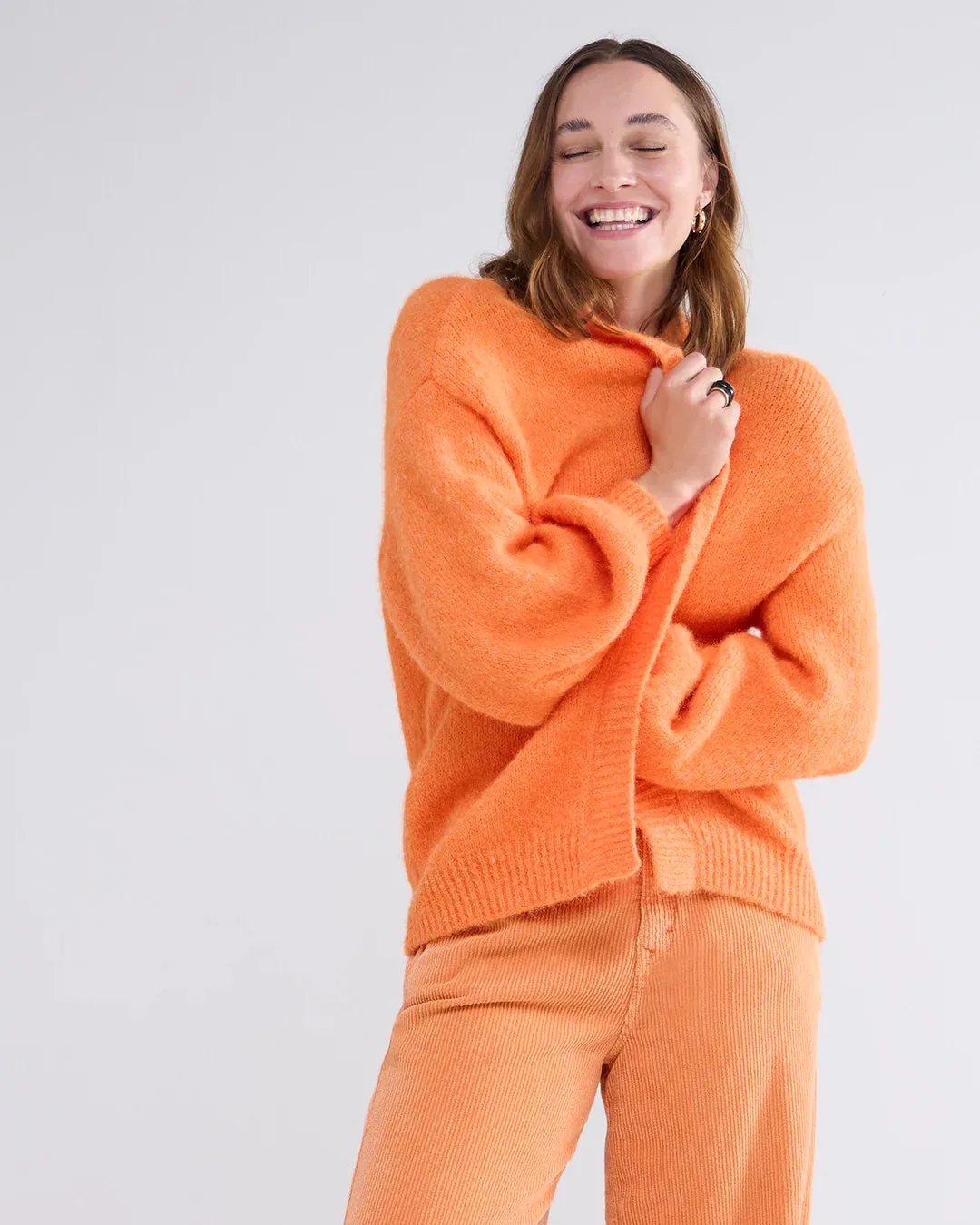 Cosy Puff Sleeve Cardigan in Orange