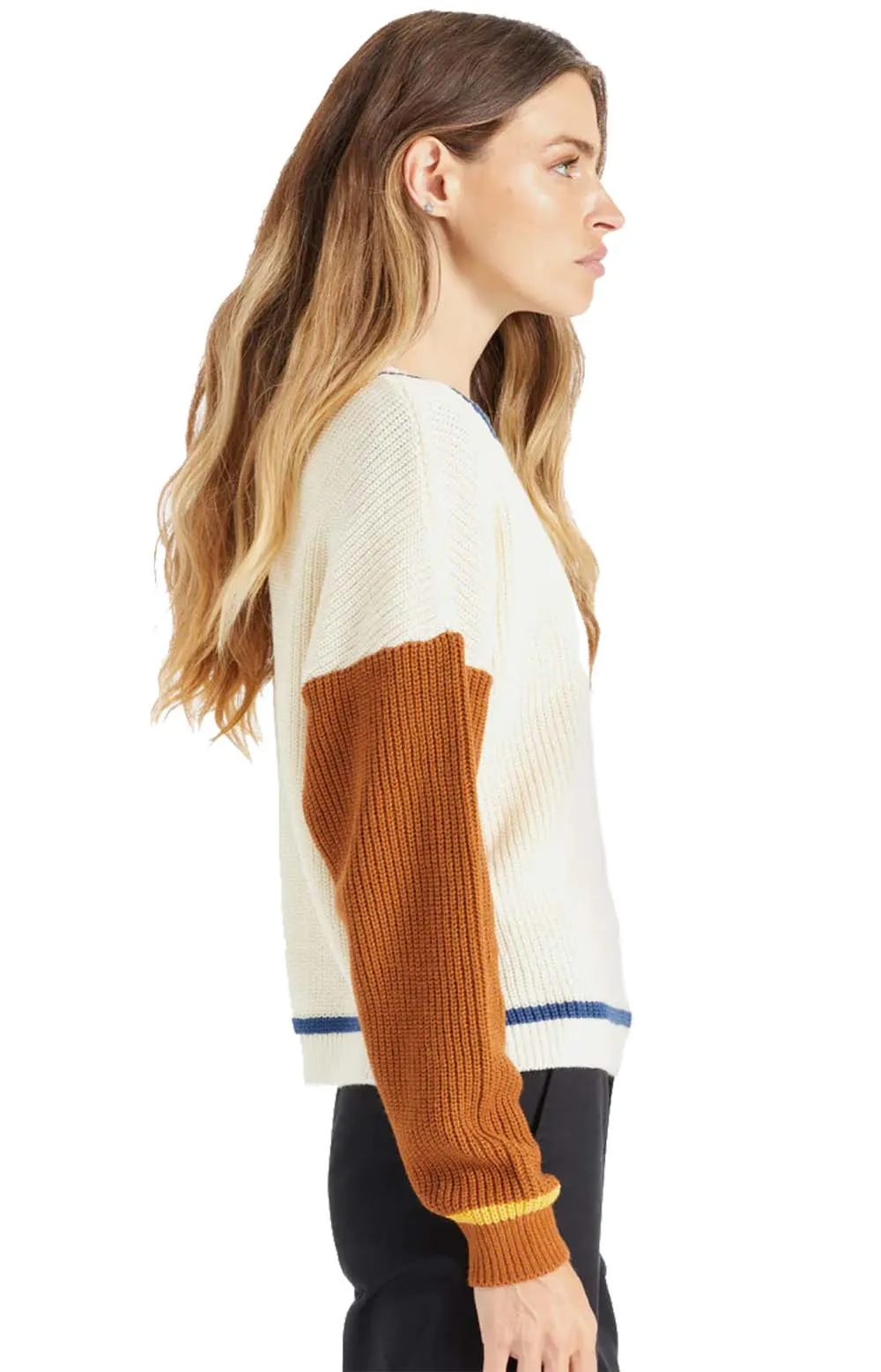 Cozy Color Block Lacey Sweater - Dove