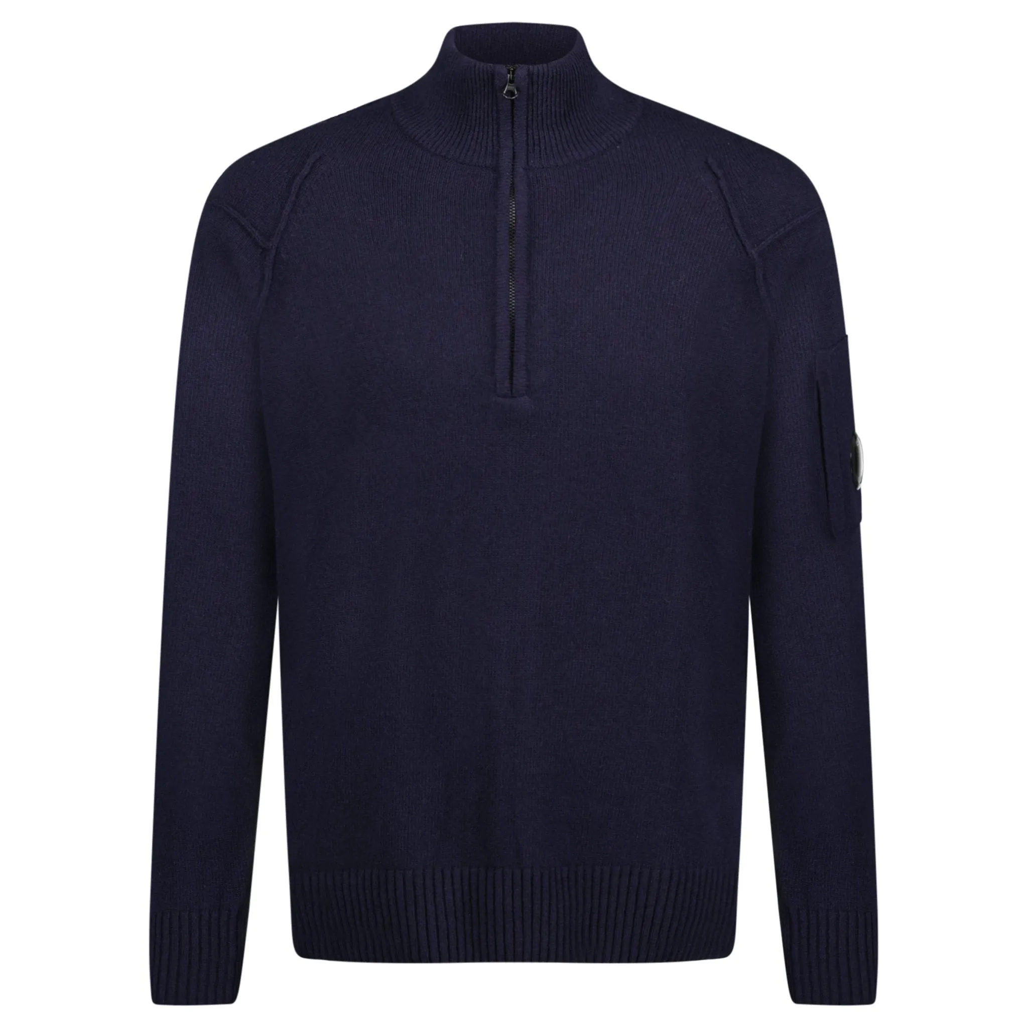 CP COMPANY ARM LENS KNITTED CARDIGAN NAVY BLUE