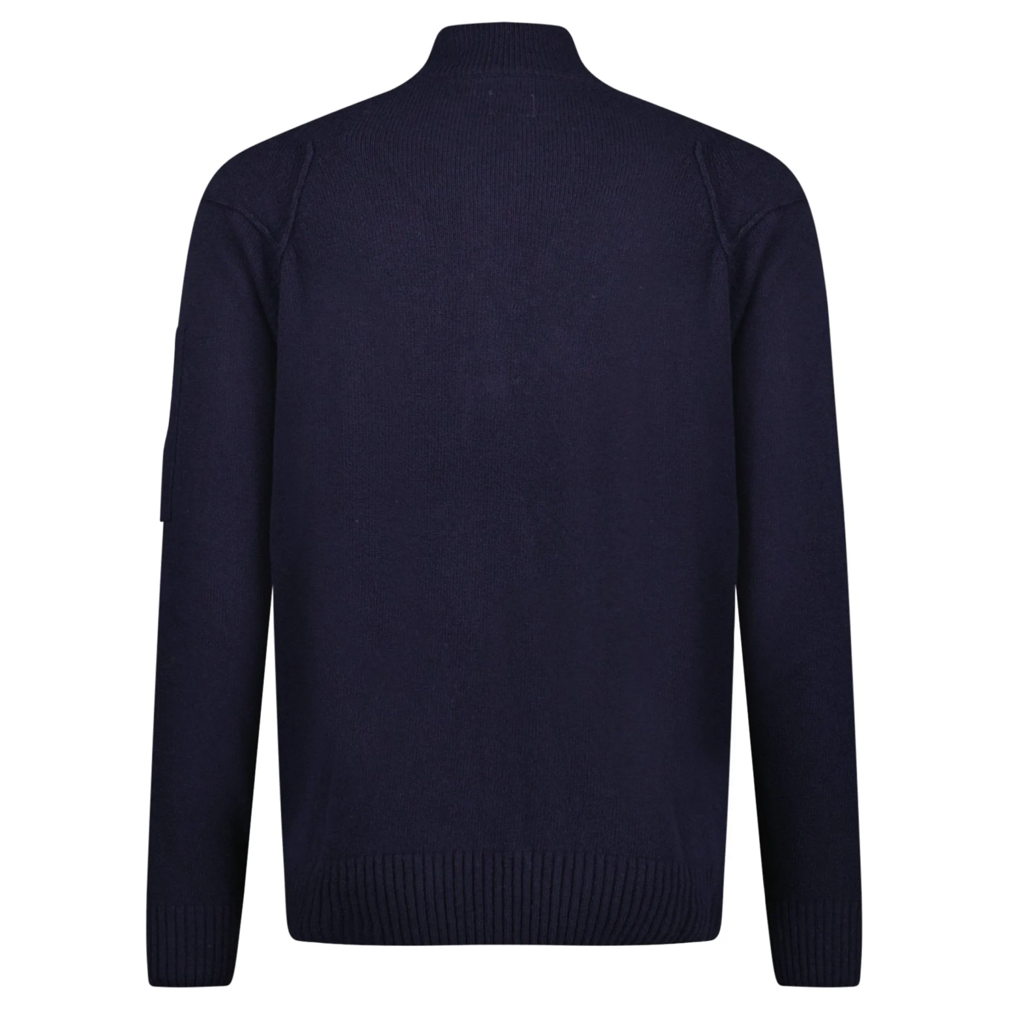 CP COMPANY ARM LENS KNITTED CARDIGAN NAVY BLUE