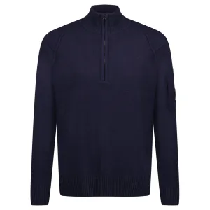 CP COMPANY ARM LENS KNITTED CARDIGAN NAVY BLUE