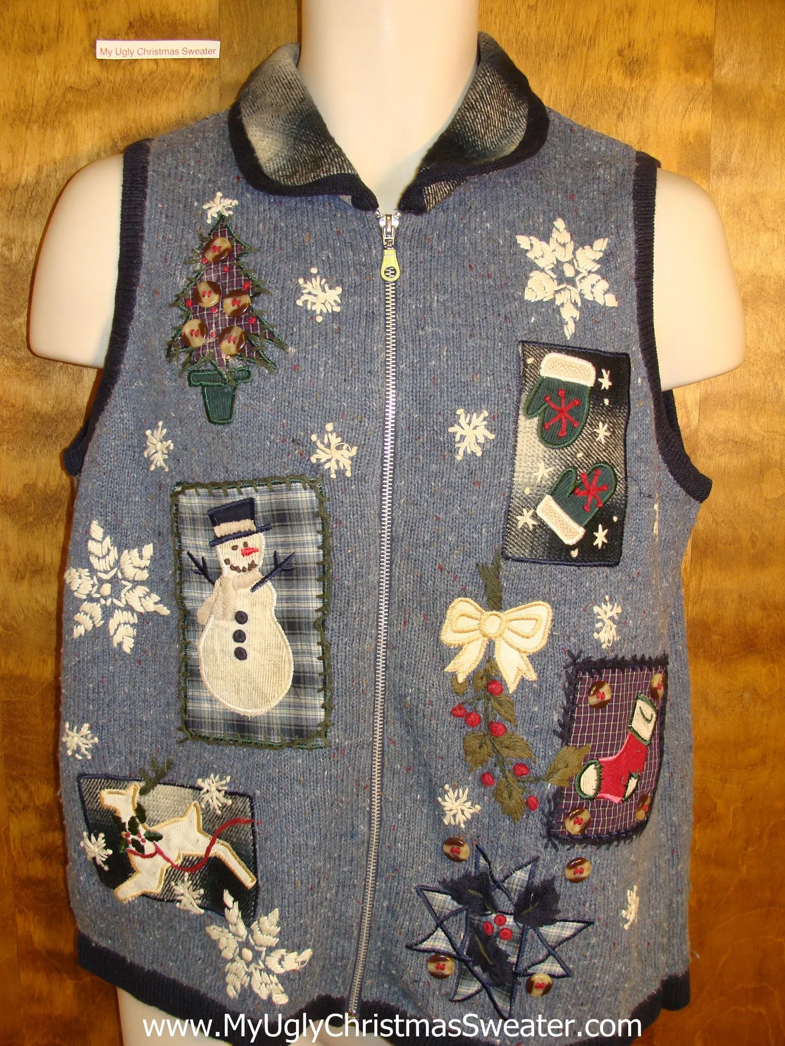 Crafty Holiday Sweater Vest with Plaid Collar