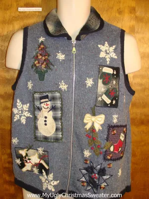 Crafty Holiday Sweater Vest with Plaid Collar