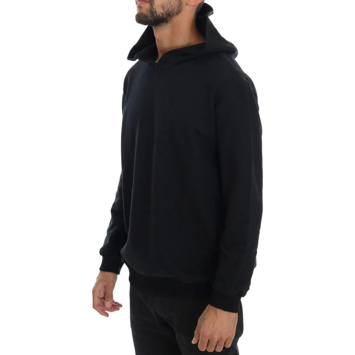 Daniele Alessandrini Elegant Black Cotton Hooded Sweater