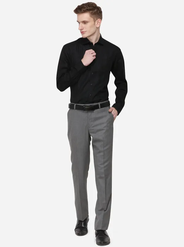 Dark Grey Solid Classic Fit Formal Trouser | Greenfibre