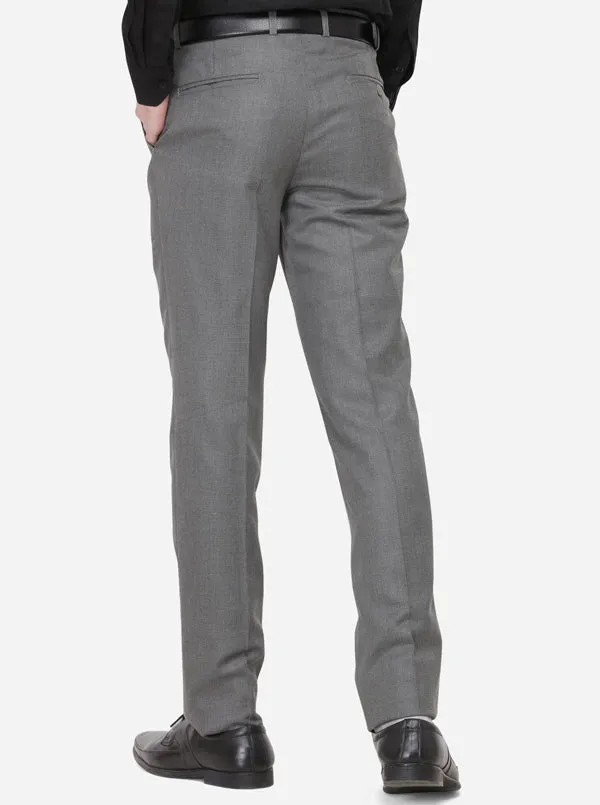 Dark Grey Solid Classic Fit Formal Trouser | Greenfibre