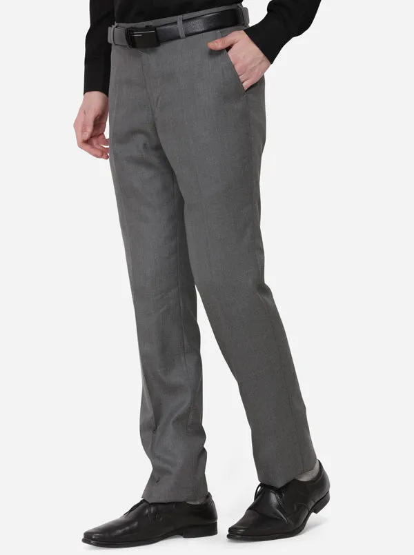 Dark Grey Solid Classic Fit Formal Trouser | Greenfibre