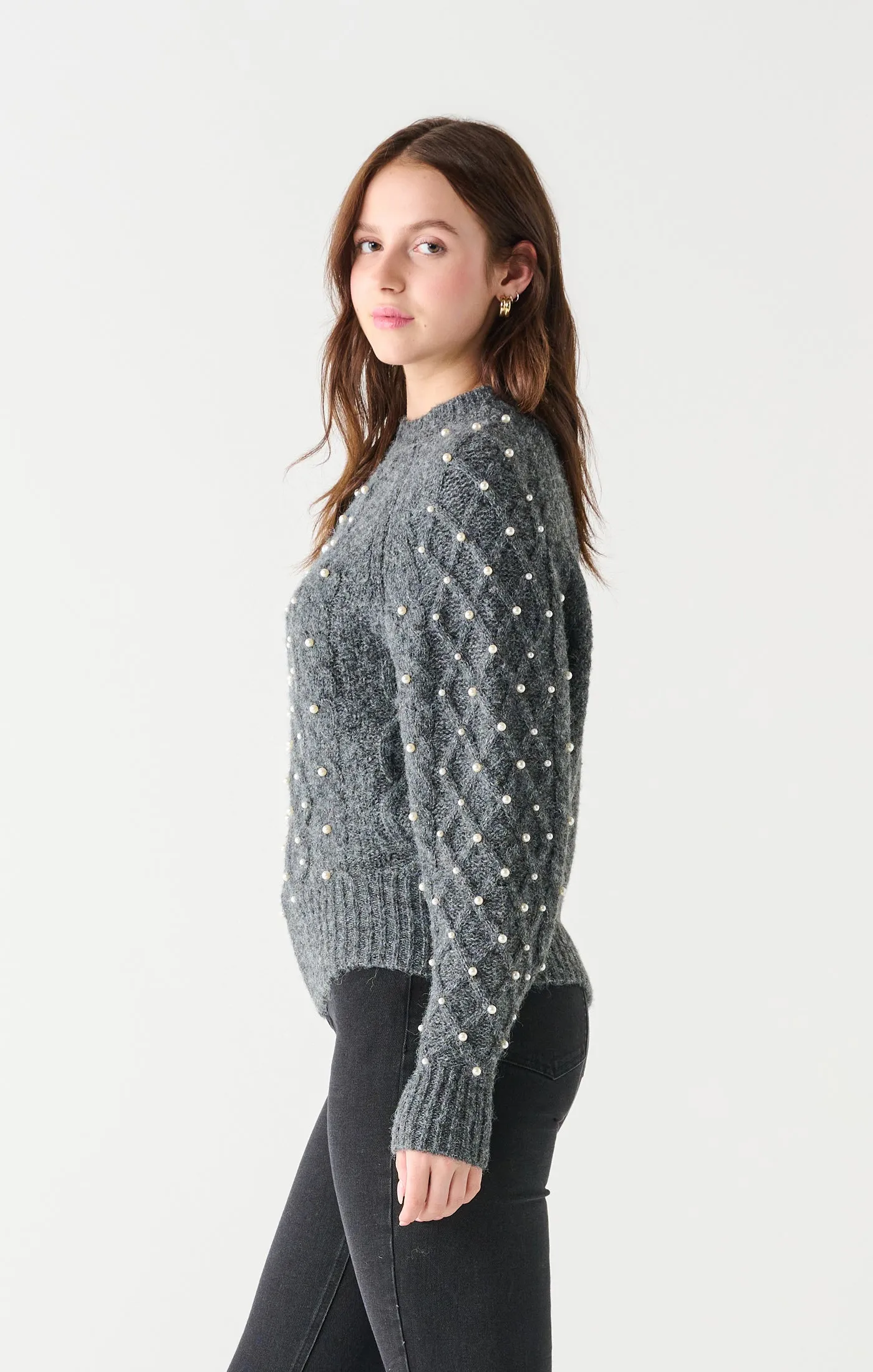 Dex Jayleen Embellished Cable Sweater