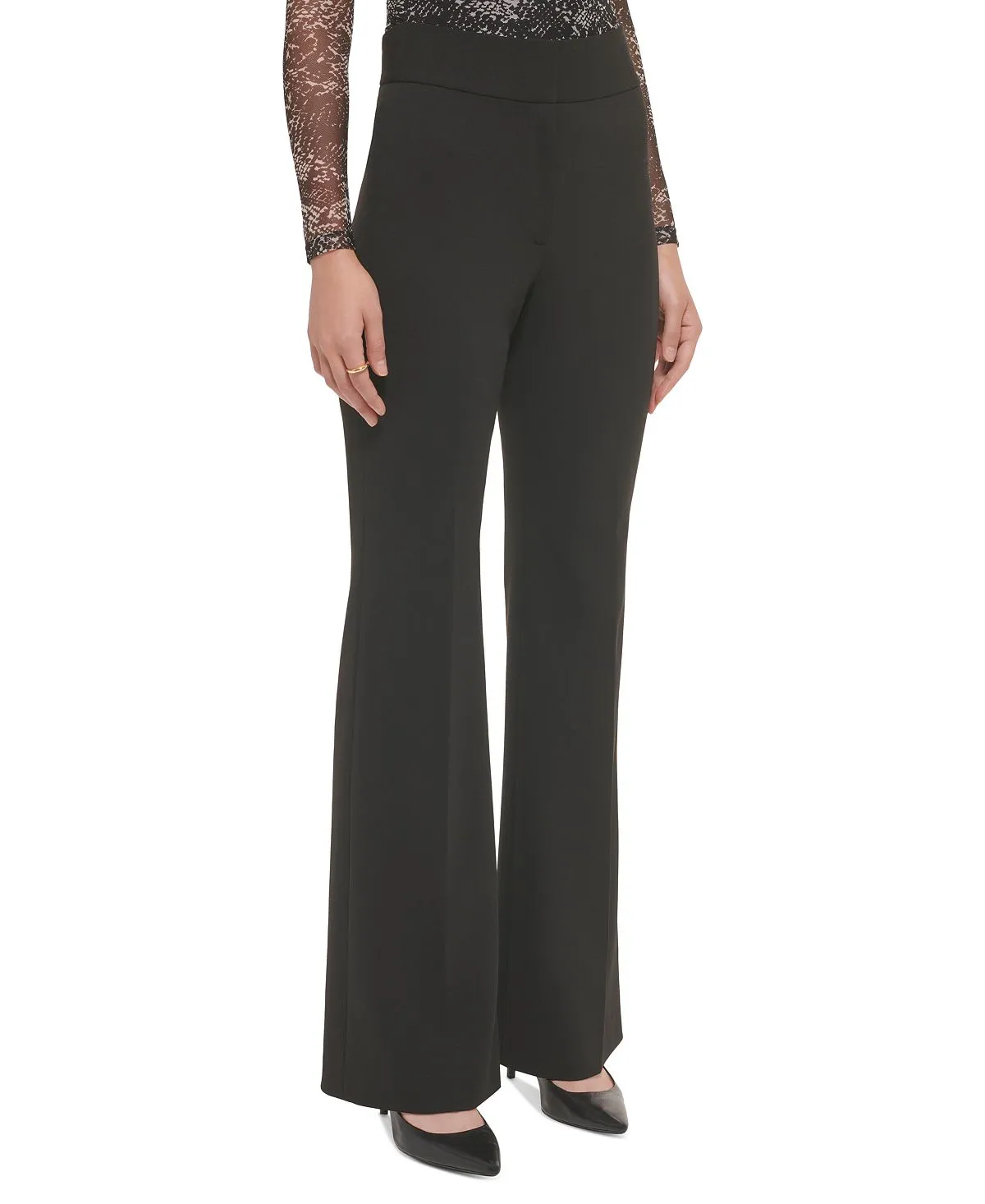 DKNY High Waist Polished Wide Leg Pants, Black