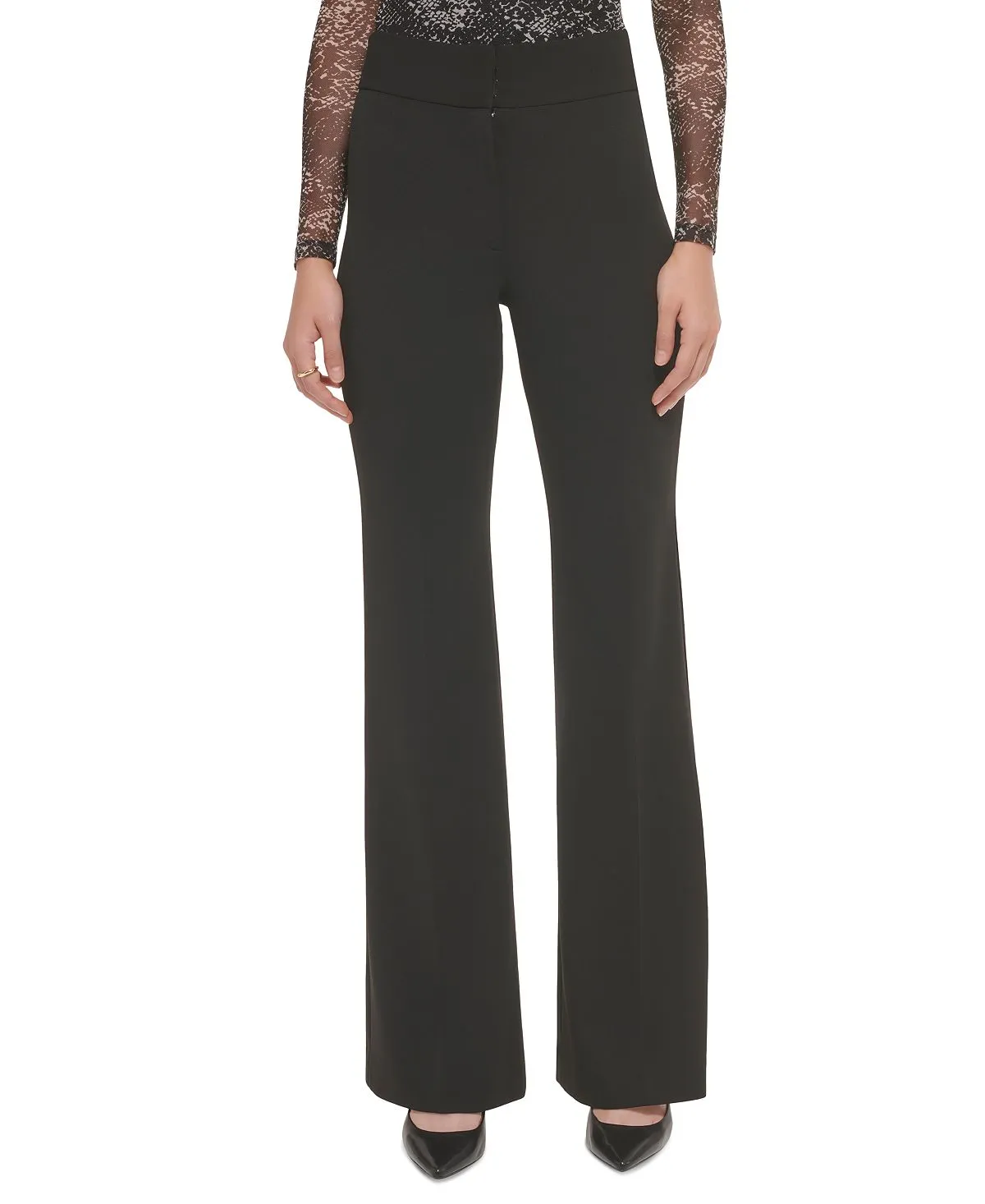 DKNY High Waist Polished Wide Leg Pants, Black