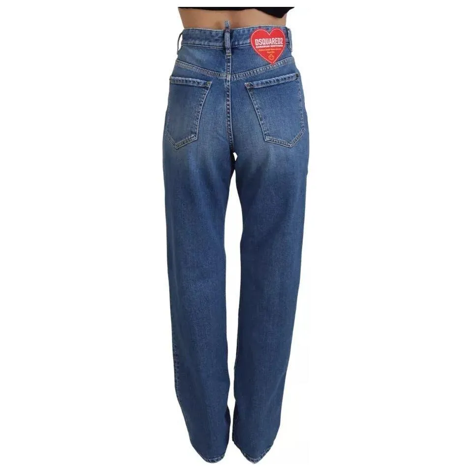 Dsquared² Blue Distressed High Waist Straight Denim Jeans