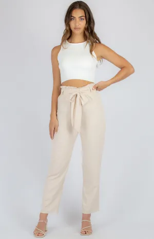 Elastic Waist Tapered Pants With Belt