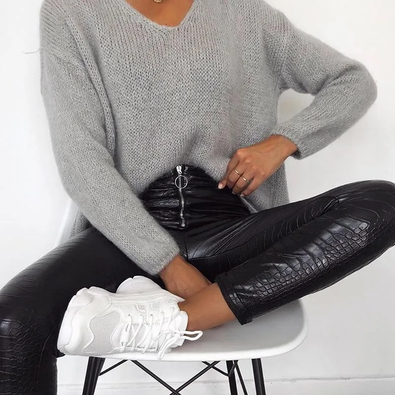 Elegant High Waist Faux Leather Pant