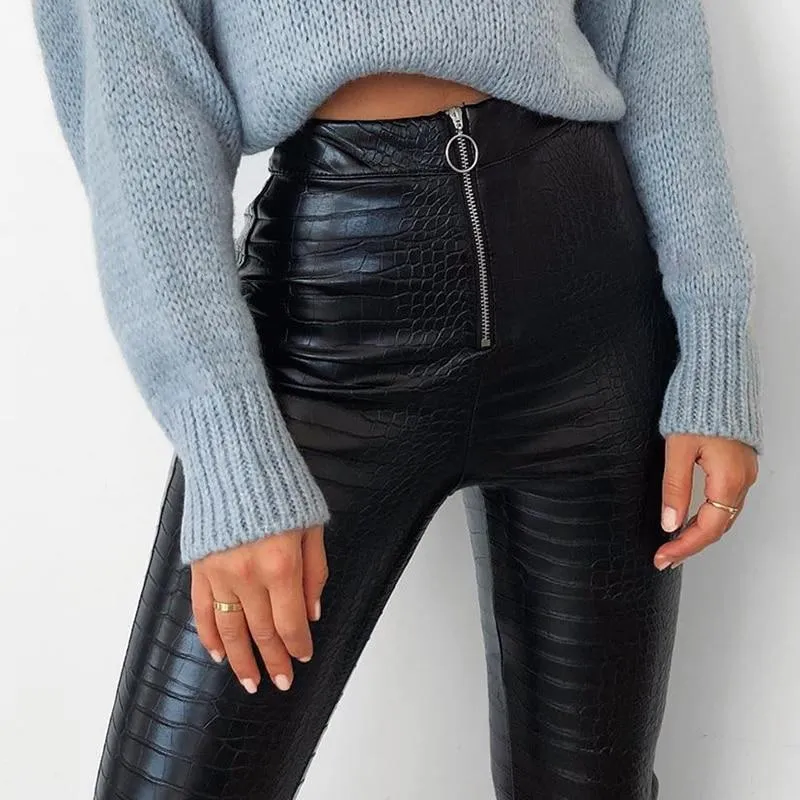 Elegant High Waist Faux Leather Pant