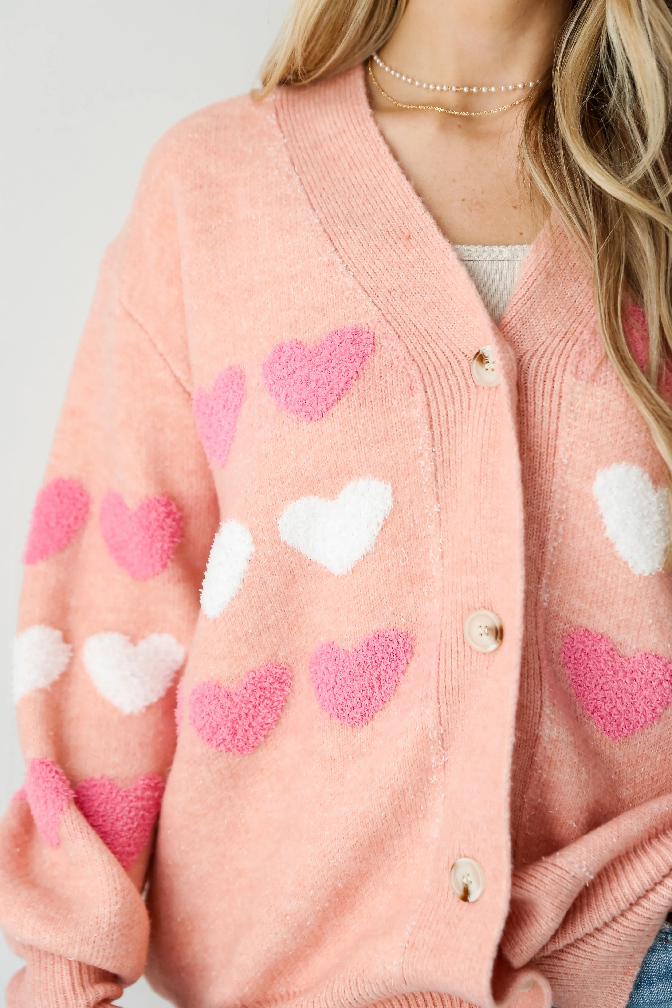 FINAL SALE - Love Without End Blush Heart Sweater Cardigan